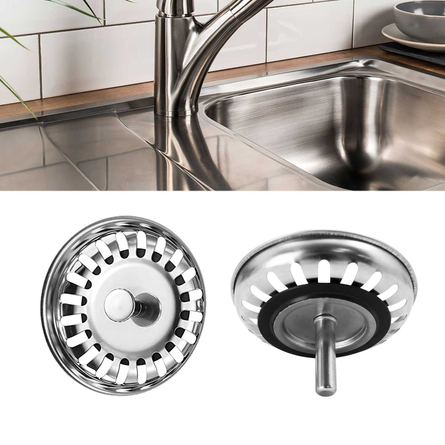 Tapón Colador para Desagüe de Fregadero Diametro 78-80mm Acero Inox Filtro de desechos Cesta de Drenaje para Fregaderos