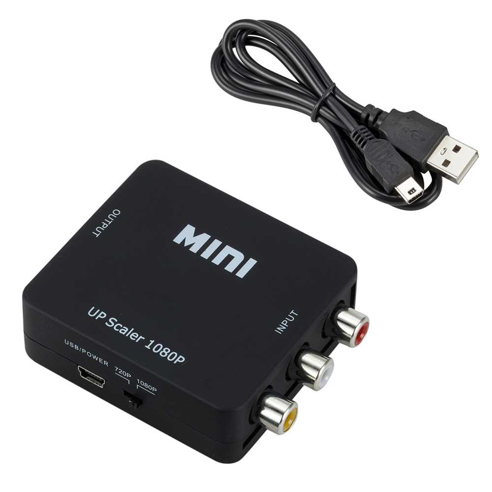Adaptador Conversor de AV a HDMI Soporte Full HD Negro para Consolas DVD Televisor TV HDMI Convertidor Transformador AV2HDMI RCA Audio Video Resolución 1080p