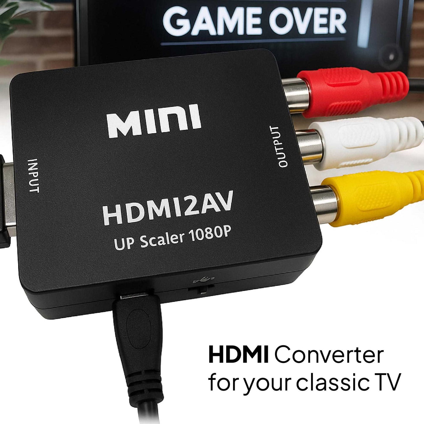 Adaptador Conversor de HDMI a AV Soporte Full HD Negro para PC TV Portátil Televisor Convertidor Transformador HDMI2AV RCA Audio Video Resolución 1080p