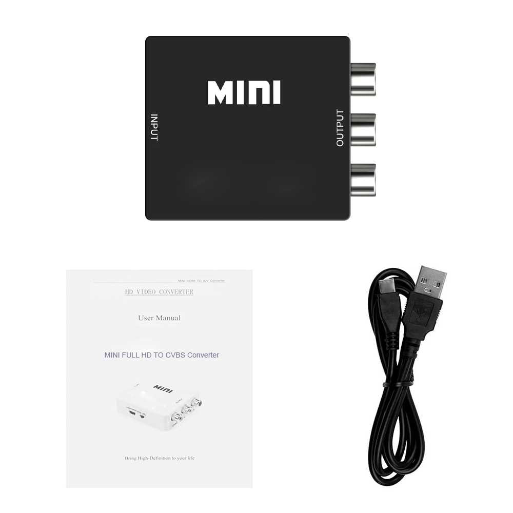 Adaptador Conversor de HDMI a AV Soporte Full HD Negro para PC TV Portátil Televisor Convertidor Transformador HDMI2AV RCA Audio Video Resolución 1080p