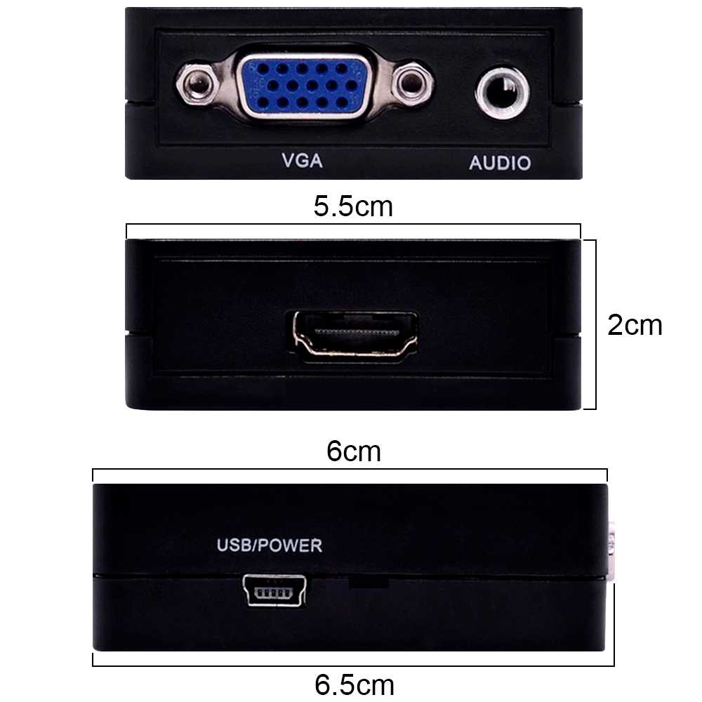 Adaptador de VGA a HDTV Convertidor Video Audio Analogica 1080p Negro para PC Ordenador Portatil Monitor TV HDTV Conversor VGA2HDTV Resolucion Full HD