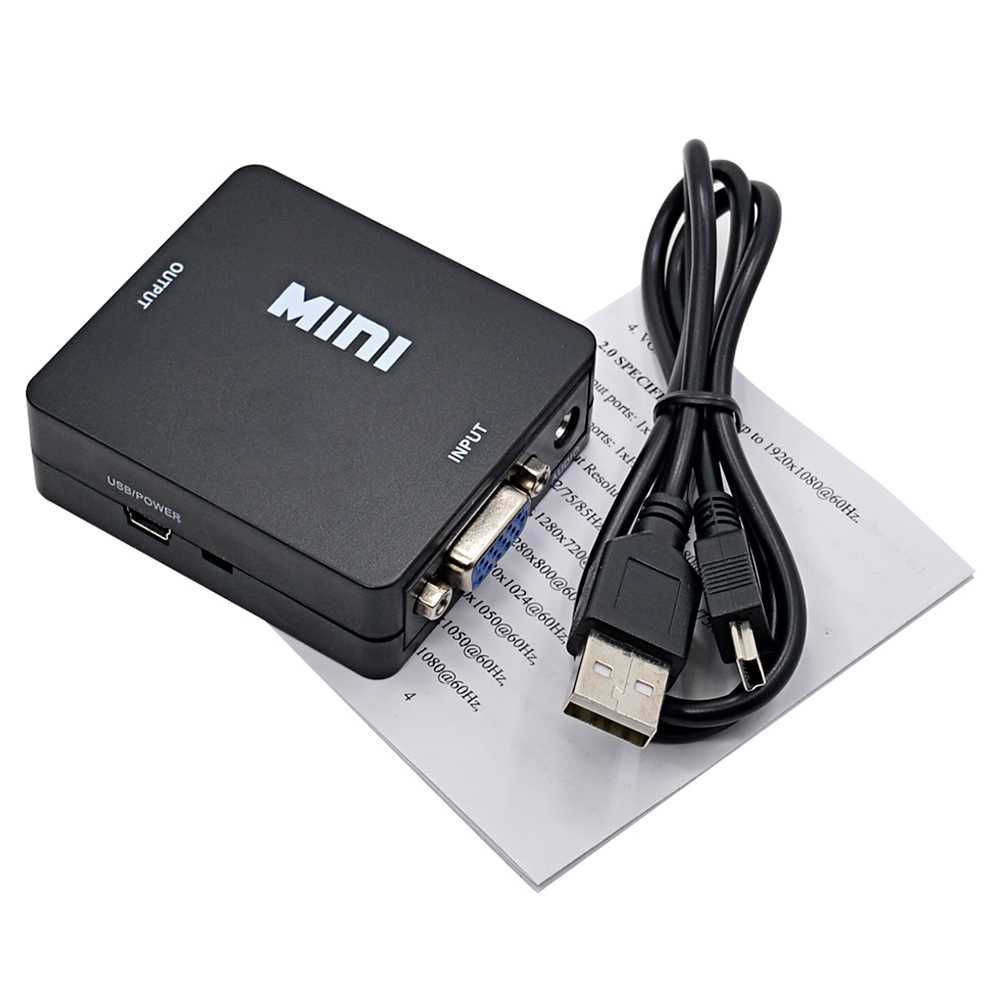 Adaptador de VGA a HDTV Convertidor Video Audio Analogica 1080p Negro para PC Ordenador Portatil Monitor TV HDTV Conversor VGA2HDTV Resolucion Full HD