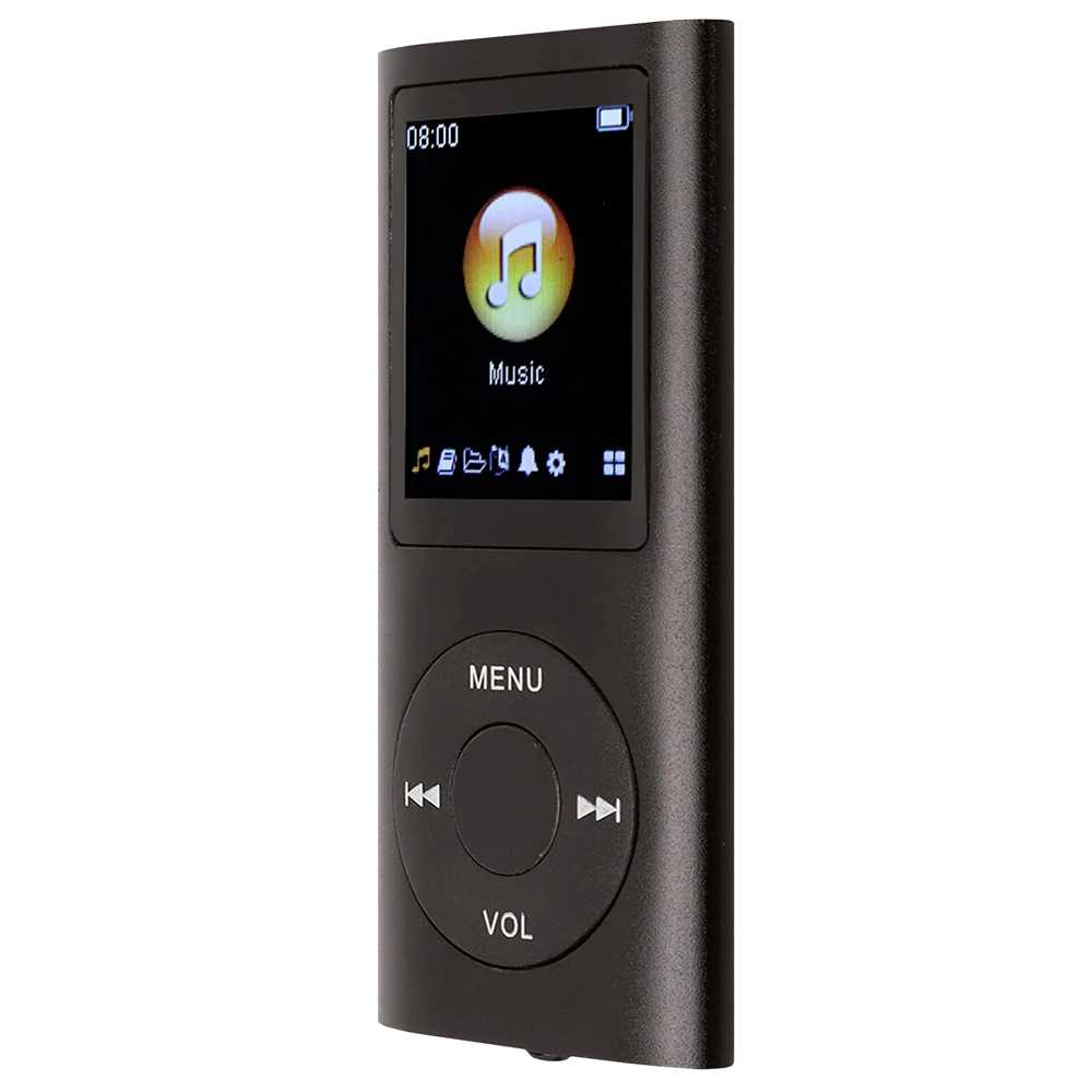 Reproductor MP3 MP4 Metálico Player Negro Metálico Lector de Musica Audio Video Pantalla Iluminada 1.8 Pulgadas Radio Fotos Grabadora Alarma Bluetooth BT Ranura para Tarjeta de Memoria TF Micro SD