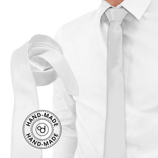 Corbata Estrecha Unisex sin Estampado Satinado Blanco para Celebraciones y Eventos 100% Poliéster