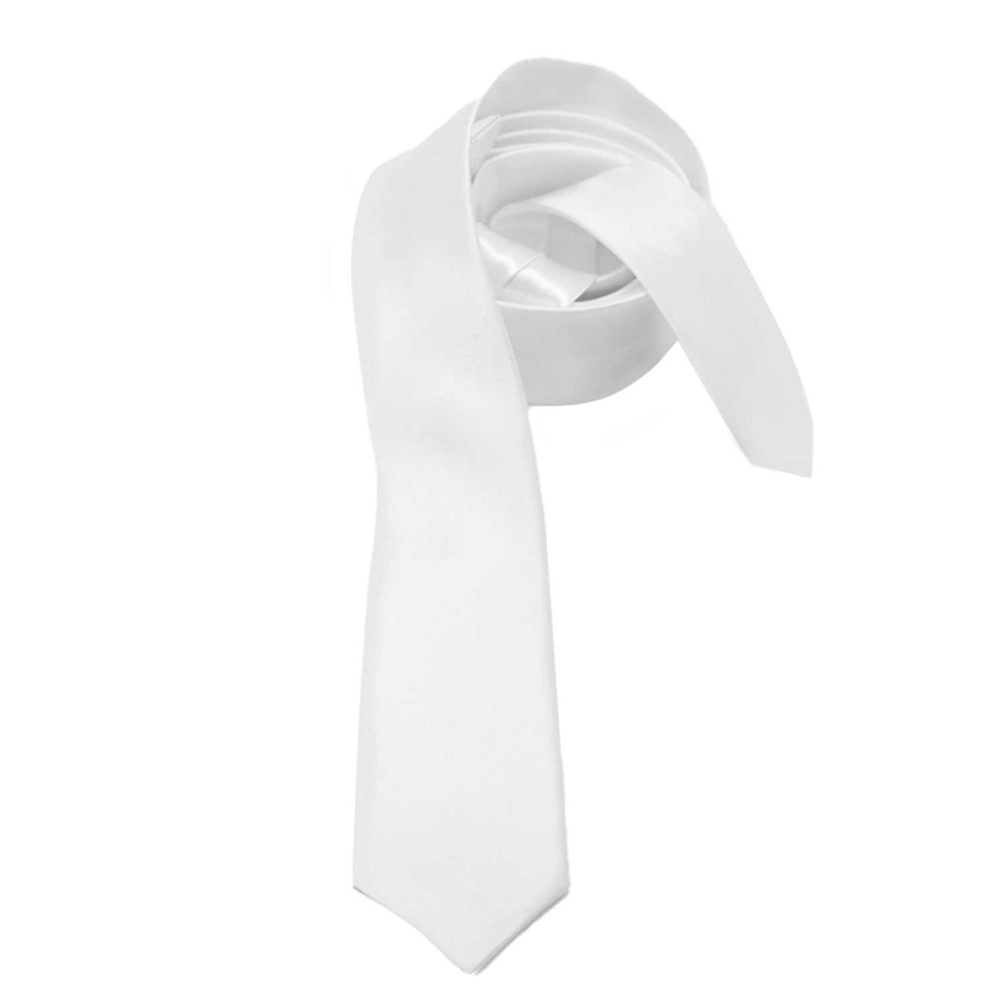 Corbata Estrecha Unisex sin Estampado Satinado Blanco para Celebraciones y Eventos 100% Poliéster