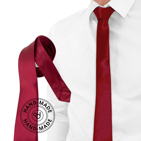 Corbata Estrecha Unisex, sin Estampado Satinado Burdeos para Celebraciones y Eventos 100% poliéster