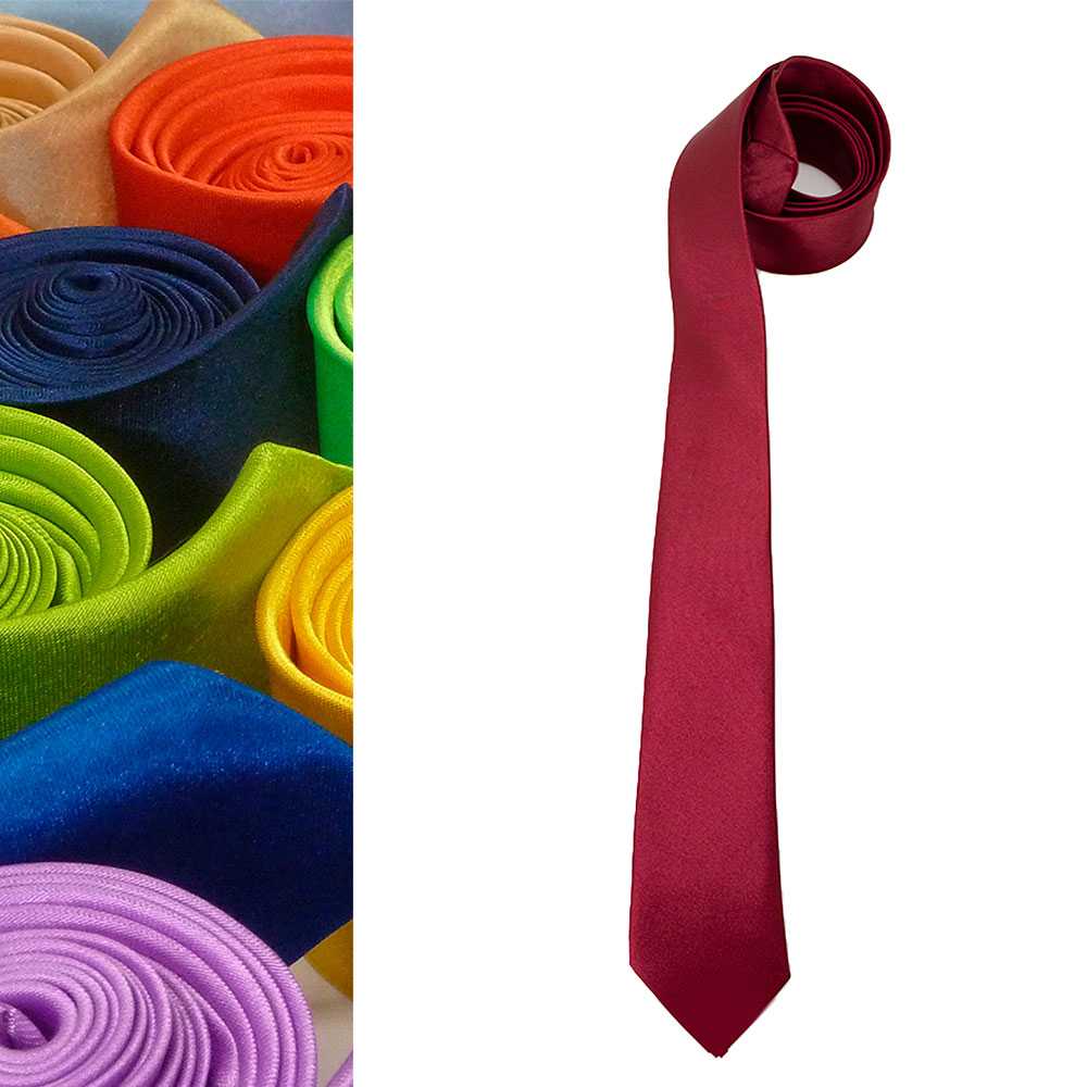 Corbata Estrecha Unisex, sin Estampado Satinado Burdeos para Celebraciones y Eventos 100% poliéster
