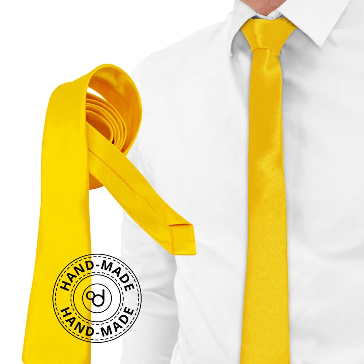 Corbata Estrecha Unisex sin Estampado Satinado Amarillo para Celebraciones y Eventos 100% Poliéster