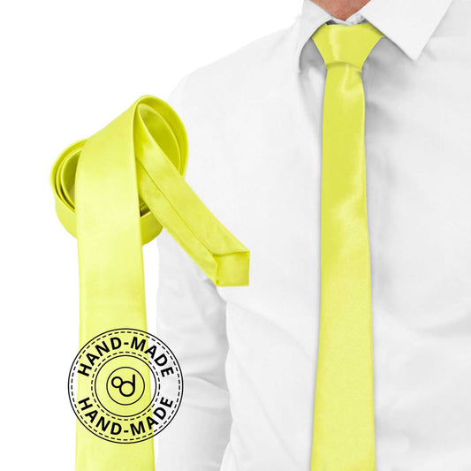 Corbata Estrecha Unisex sin Estampado Satinado Amarillo Claro para Celebraciones y Eventos 100% Poliéster