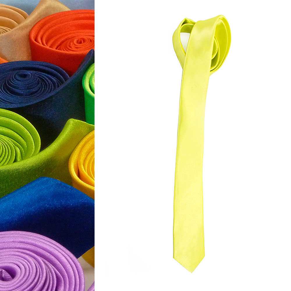 Corbata Estrecha Unisex sin Estampado Satinado Amarillo Claro para Celebraciones y Eventos 100% Poliéster