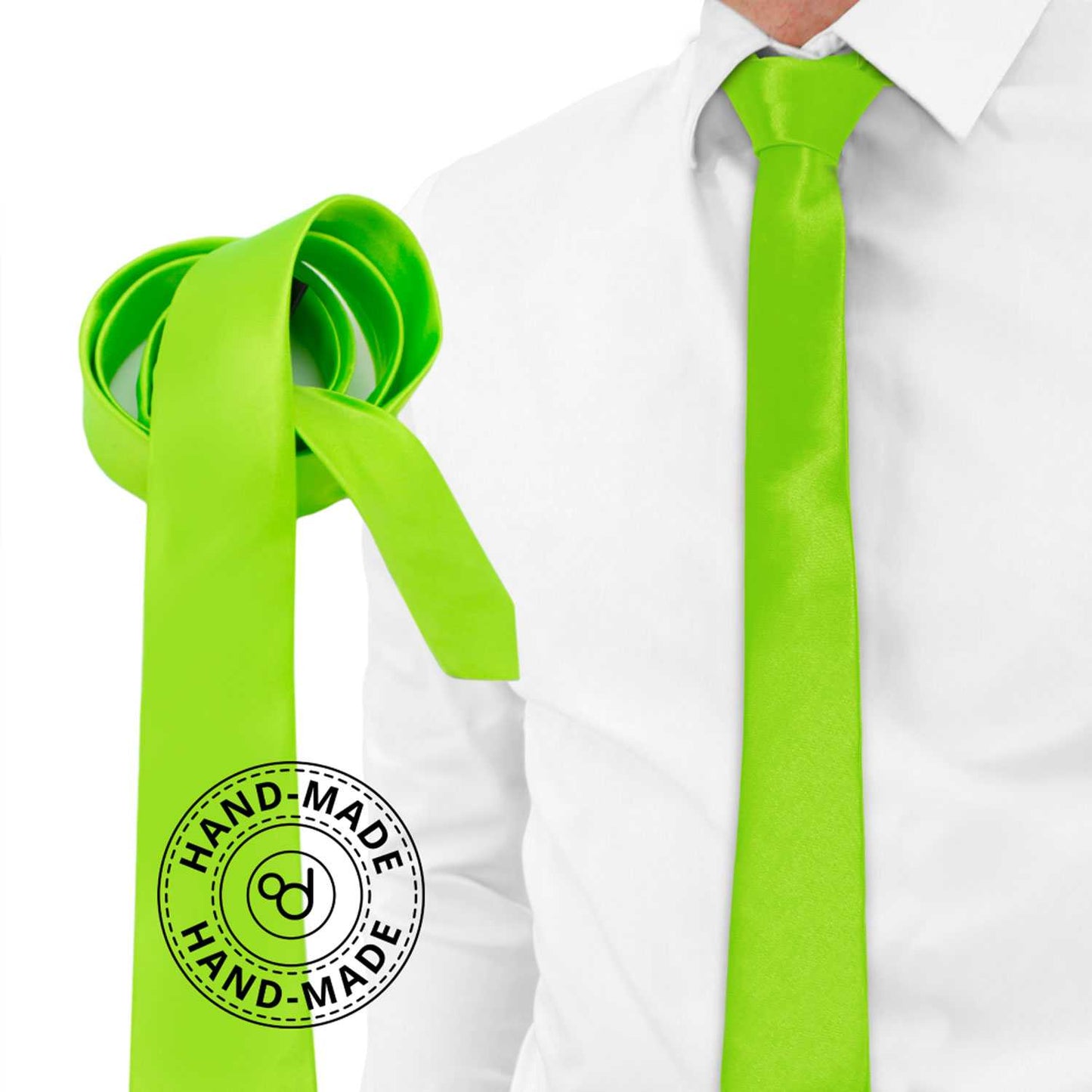Corbata Estrecha Unisex sin Estampado Satinado Verde Lima para Celebraciones y Eventos 100% Poliéster
