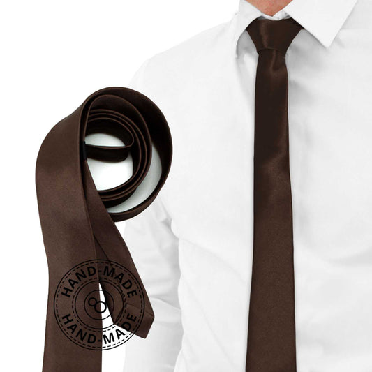 Corbata Estrecha Unisex sin Estampado Satinado Marrón para Celebraciones y Eventos 100% Poliéster