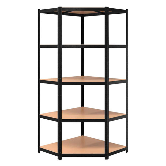 Estantería Esquinera Pentagonal Metálica Negra de 5 Baldas 180 x 90 x 90 x 40 x 40 x 70,5cm Hasta 875kg para Trasteros Garajes