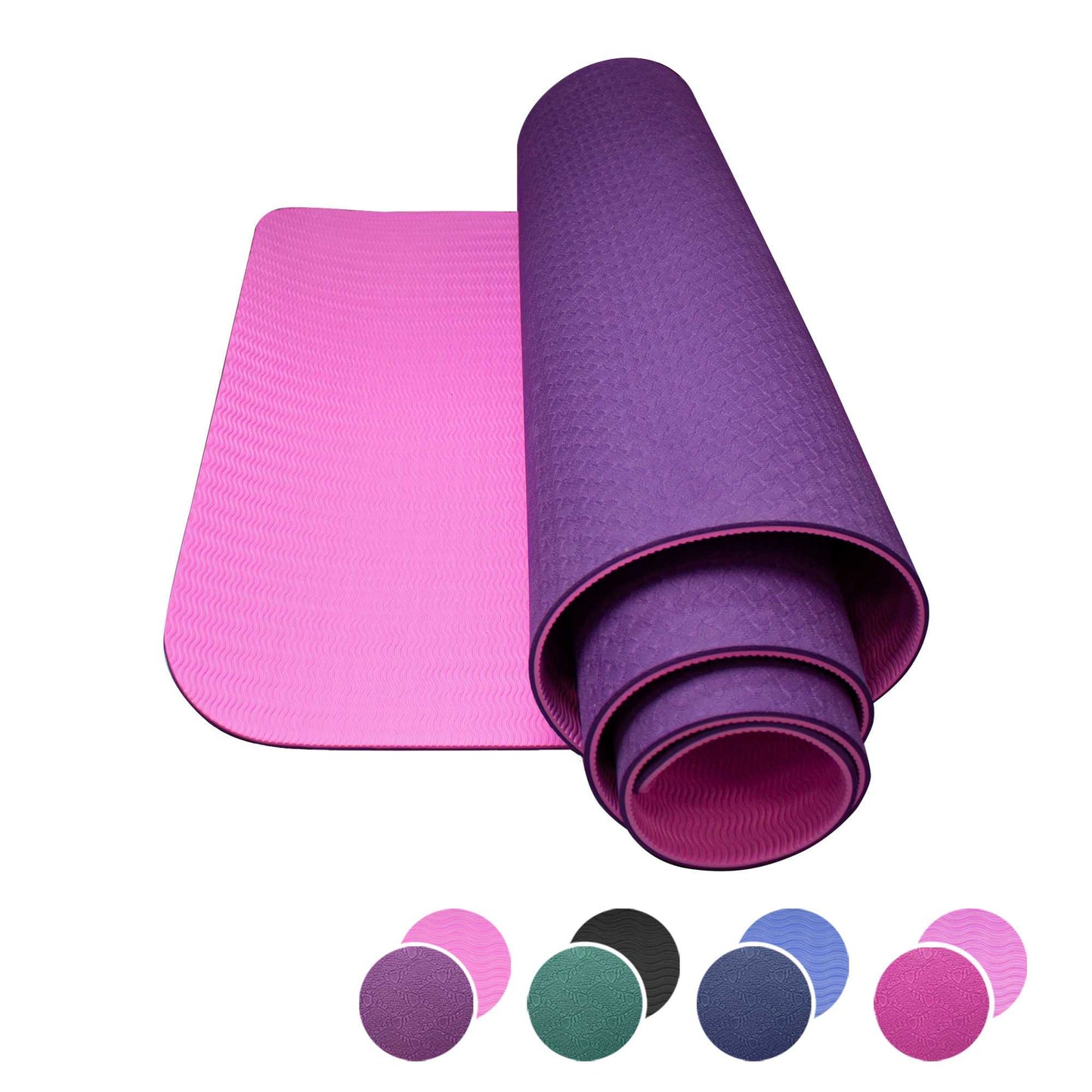 Esterilla Yoga antideslizante con Correa de hombro y Bolsa de Transporte, Pilates, Fitness, Yoga mat, TPE Ecológico + Algodón, Colchoneta gimnasia, Morado/Rosa, 183cm X 61cm X 6mm