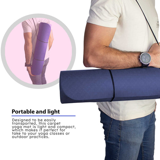 Esterilla Yoga antideslizante con Correa de hombro y Bolsa de Transporte, Pilates, Fitness, Yoga mat, TPE Ecológico + Algodón, Colchoneta gimnasia, Azul Claro/Oscuro, 183cm X 61cm X 6mm