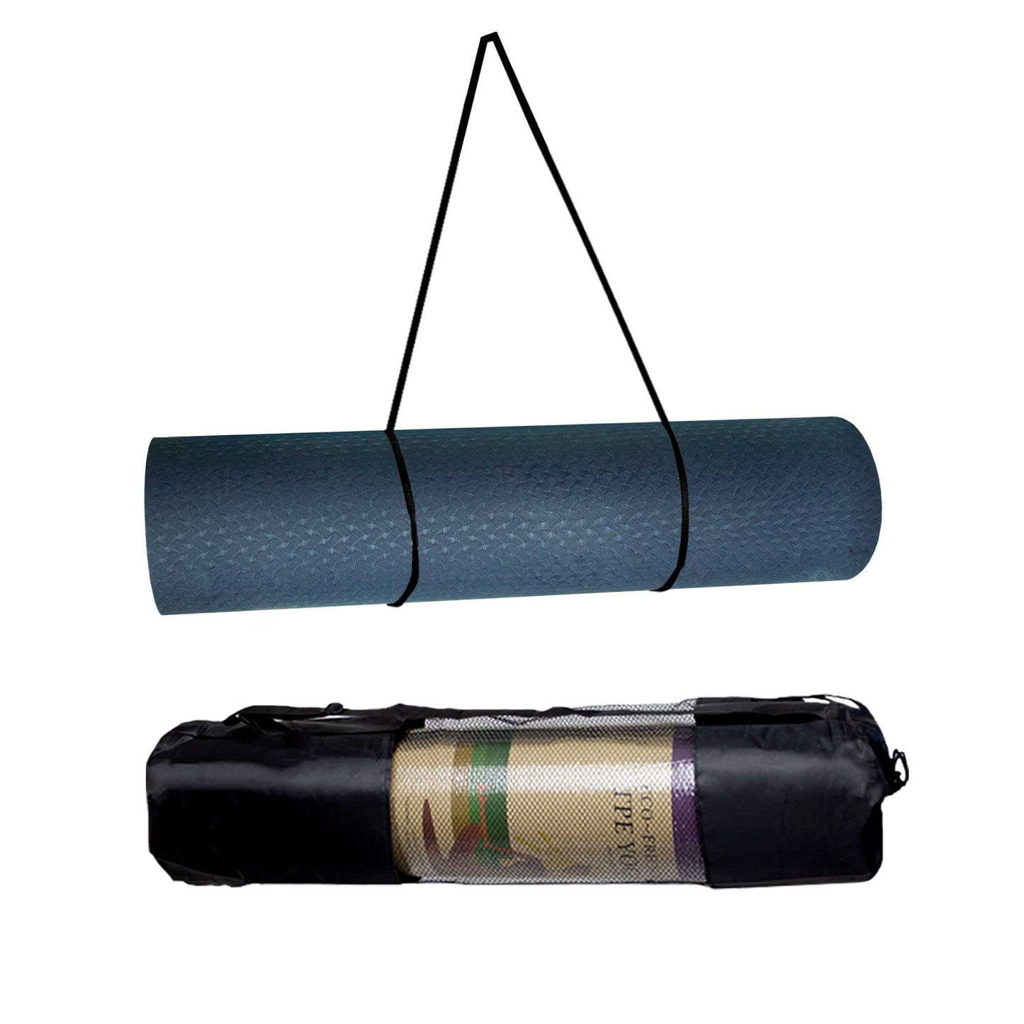 Esterilla Yoga antideslizante con Correa de hombro y Bolsa de Transporte, Pilates, Fitness, Yoga mat, TPE Ecológico + Algodón, Colchoneta gimnasia, Azul Claro/Oscuro, 183cm X 61cm X 6mm