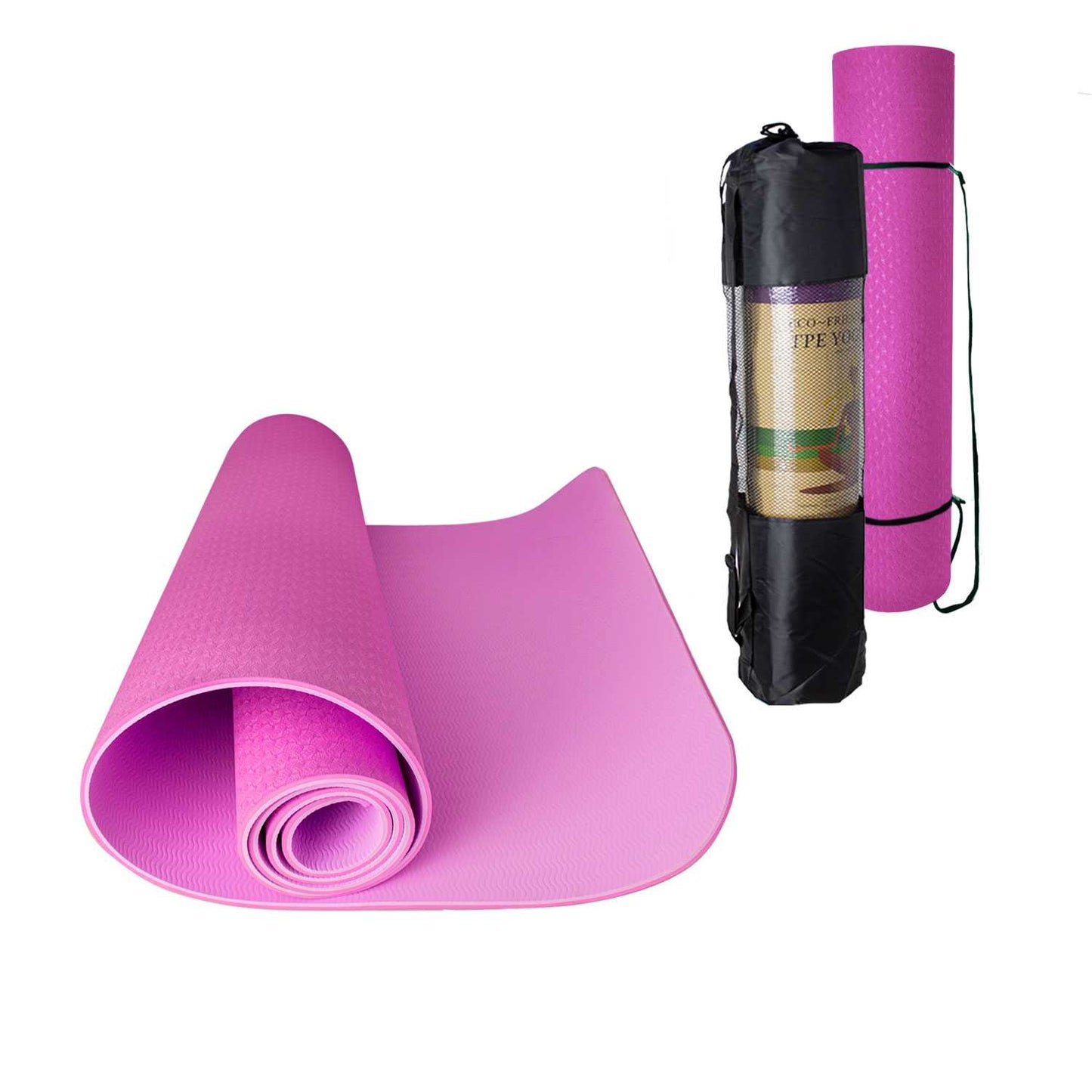 Esterilla Yoga antideslizante con Correa de hombro y Bolsa de Transporte, Pilates, Fitness, Yoga mat, TPE Ecológico + Algodón, Colchoneta gimnasia, Rosa/Rosa Claro, 183cm X 61cm X 6mm