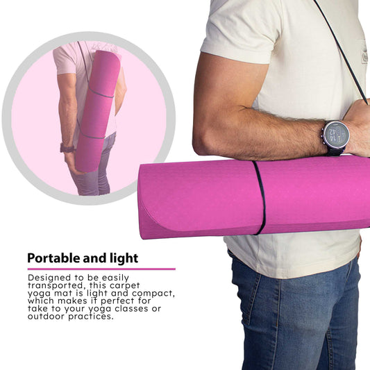 Esterilla Yoga antideslizante con Correa de hombro y Bolsa de Transporte, Pilates, Fitness, Yoga mat, TPE Ecológico + Algodón, Colchoneta gimnasia, Rosa/Rosa Claro, 183cm X 61cm X 6mm