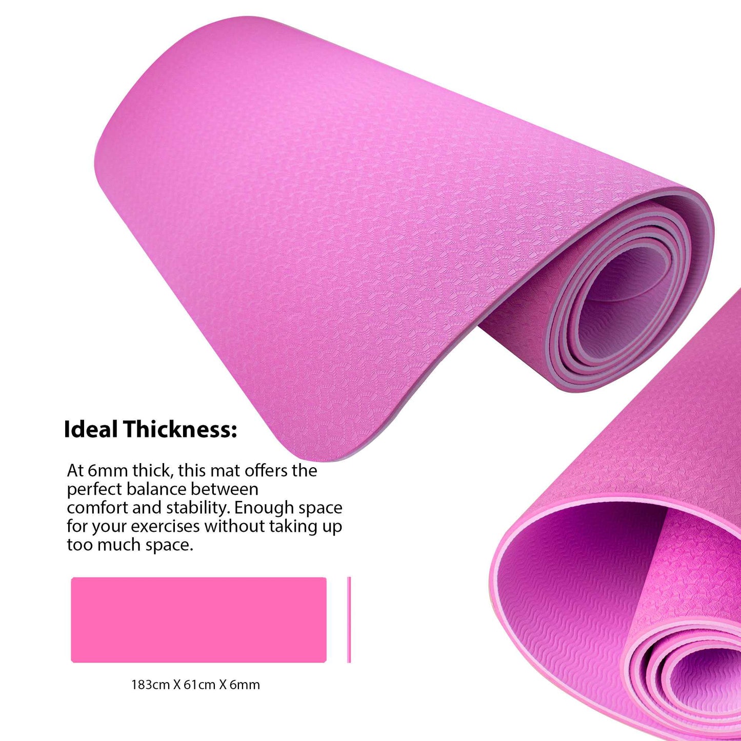 Esterilla Yoga antideslizante con Correa de hombro y Bolsa de Transporte, Pilates, Fitness, Yoga mat, TPE Ecológico + Algodón, Colchoneta gimnasia, Rosa/Rosa Claro, 183cm X 61cm X 6mm