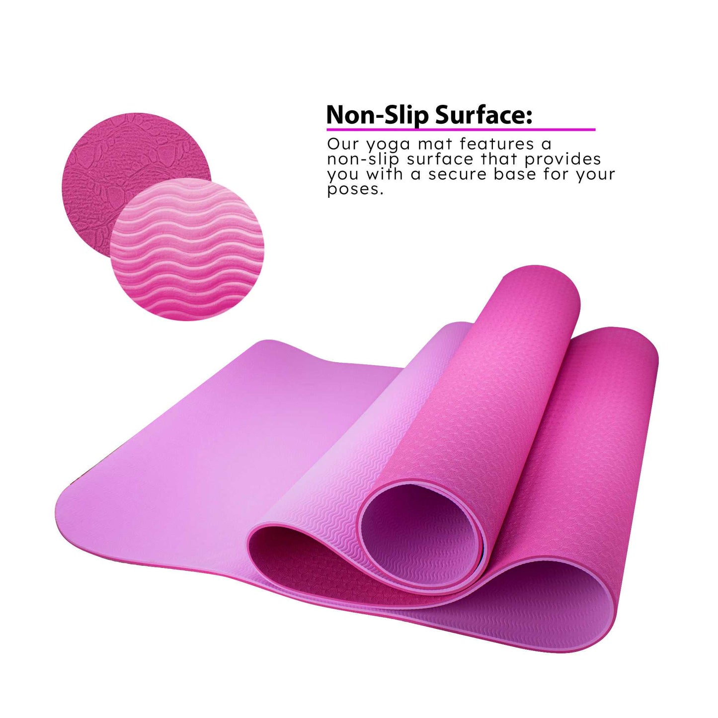 Esterilla Yoga antideslizante con Correa de hombro y Bolsa de Transporte, Pilates, Fitness, Yoga mat, TPE Ecológico + Algodón, Colchoneta gimnasia, Rosa/Rosa Claro, 183cm X 61cm X 6mm