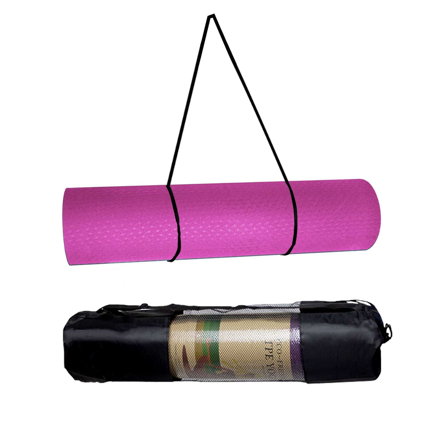 Esterilla Yoga antideslizante con Correa de hombro y Bolsa de Transporte, Pilates, Fitness, Yoga mat, TPE Ecológico + Algodón, Colchoneta gimnasia, Rosa/Rosa Claro, 183cm X 61cm X 6mm