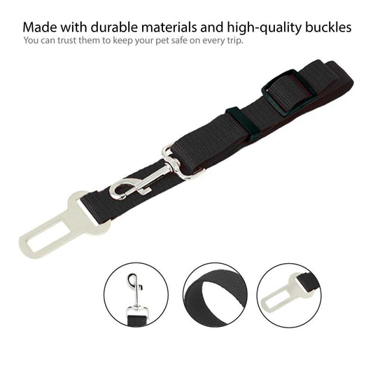 Cinturon de Seguridad para Mascotas, Cinturon ajustable de Nylon para Trasportar Mascotas, cinturon para mascotas asiento coche Negro