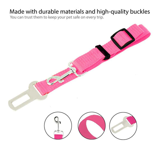 Cinturon de Seguridad para Mascotas, Cinturon ajustable de Nylon para Trasportar Mascotas, cinturon para mascotas asiento coche Rosa