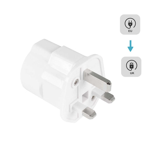 Adaptador de Enchufe EU a UK, Convertidor de 2 Pines a 3 Pines, Tipo C, E y F a Tipo G, Blanco