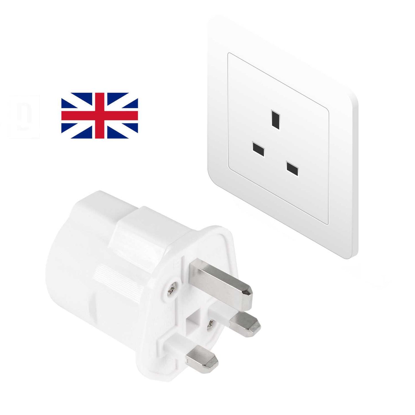 Adaptador de Enchufe EU a UK, Convertidor de 2 Pines a 3 Pines, Tipo C, E y F a Tipo G, Blanco