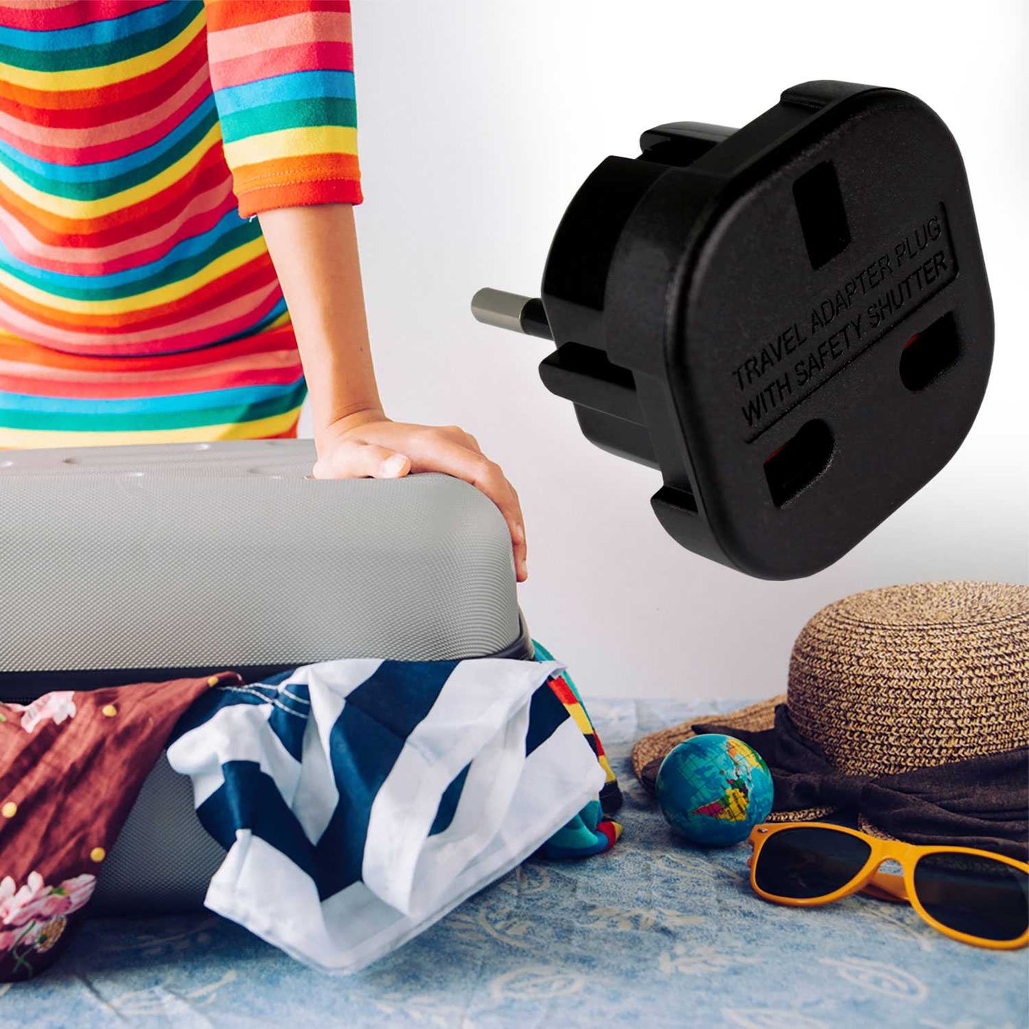 Adaptador de Enchufe UK a EU, Convertidor de 3 Pines a 2 Pines, Tipo G a Tipo C,E y F, Negro