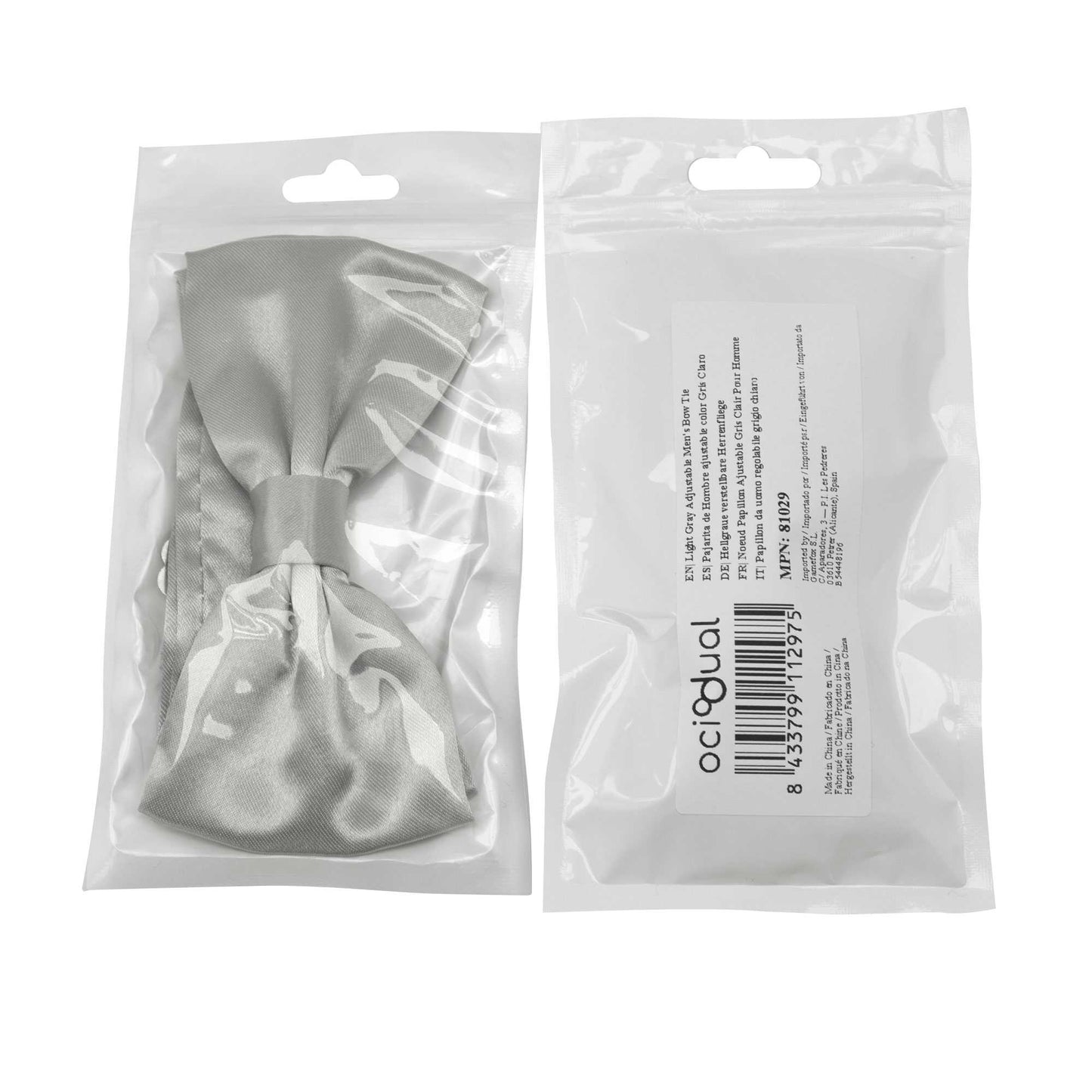 Pajarita Elegante para Hombre de color Gris Diseño Unicolor con Cierre de Gancho Clip Ajustable, 12cm x 6cm, Celebraciones, Fiestas, Trabajo, Bodas y Eventos