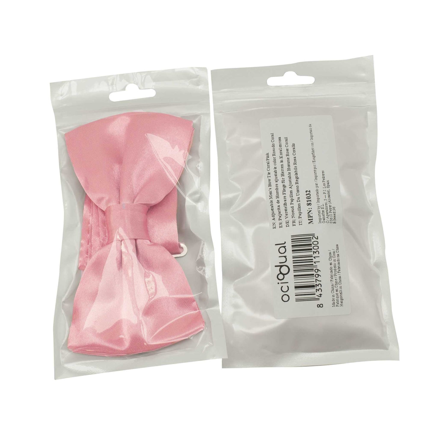 Pajarita Elegante para Hombre de color Rosa Coral Diseño Unicolor con Cierre de Gancho Clip Ajustable, 12cm x 6cm, Celebraciones, Fiestas, Trabajo, Bodas y Eventos