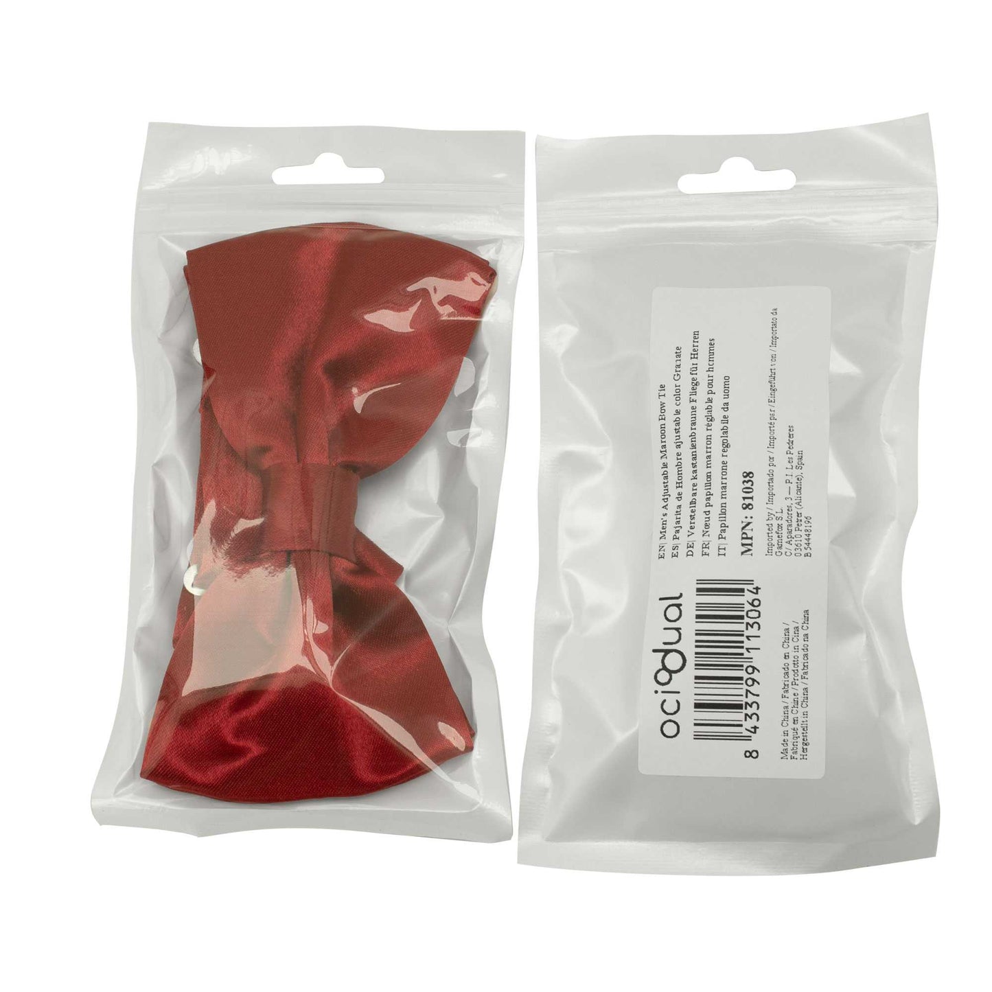 Pajarita Elegante para Hombre de color Granate Diseño Unicolor con Cierre de Gancho Clip Ajustable, 12cm x 6cm, Celebraciones, Fiestas, Trabajo, Bodas y Eventos