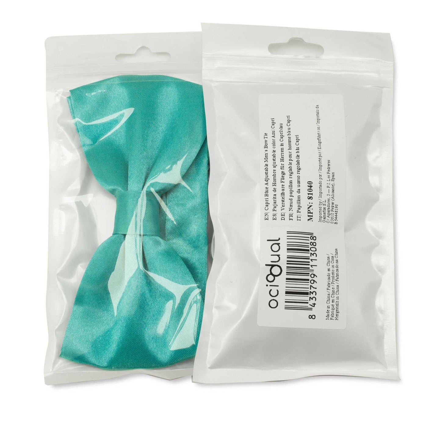 Pajarita Elegante para Hombre de color Azul Capri Diseño Unicolor con Cierre de Gancho Clip Ajustable, 12cm x 6cm, Celebraciones, Fiestas, Trabajo, Bodas y Eventos