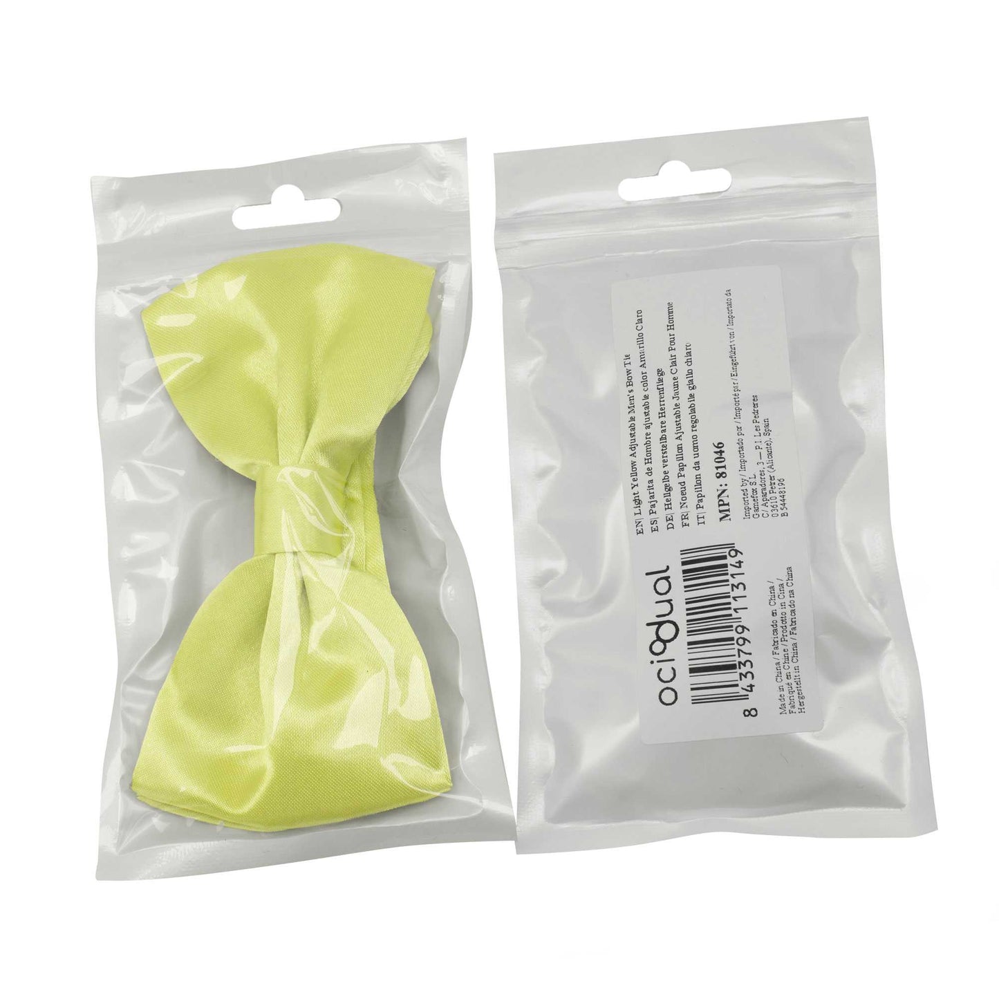 Pajarita Elegante para Hombre de color Amarillo Claro Diseño Unicolor con Cierre de Gancho Clip Ajustable, 12cm x 6cm, Celebraciones, Fiestas, Trabajo, Bodas y Eventos