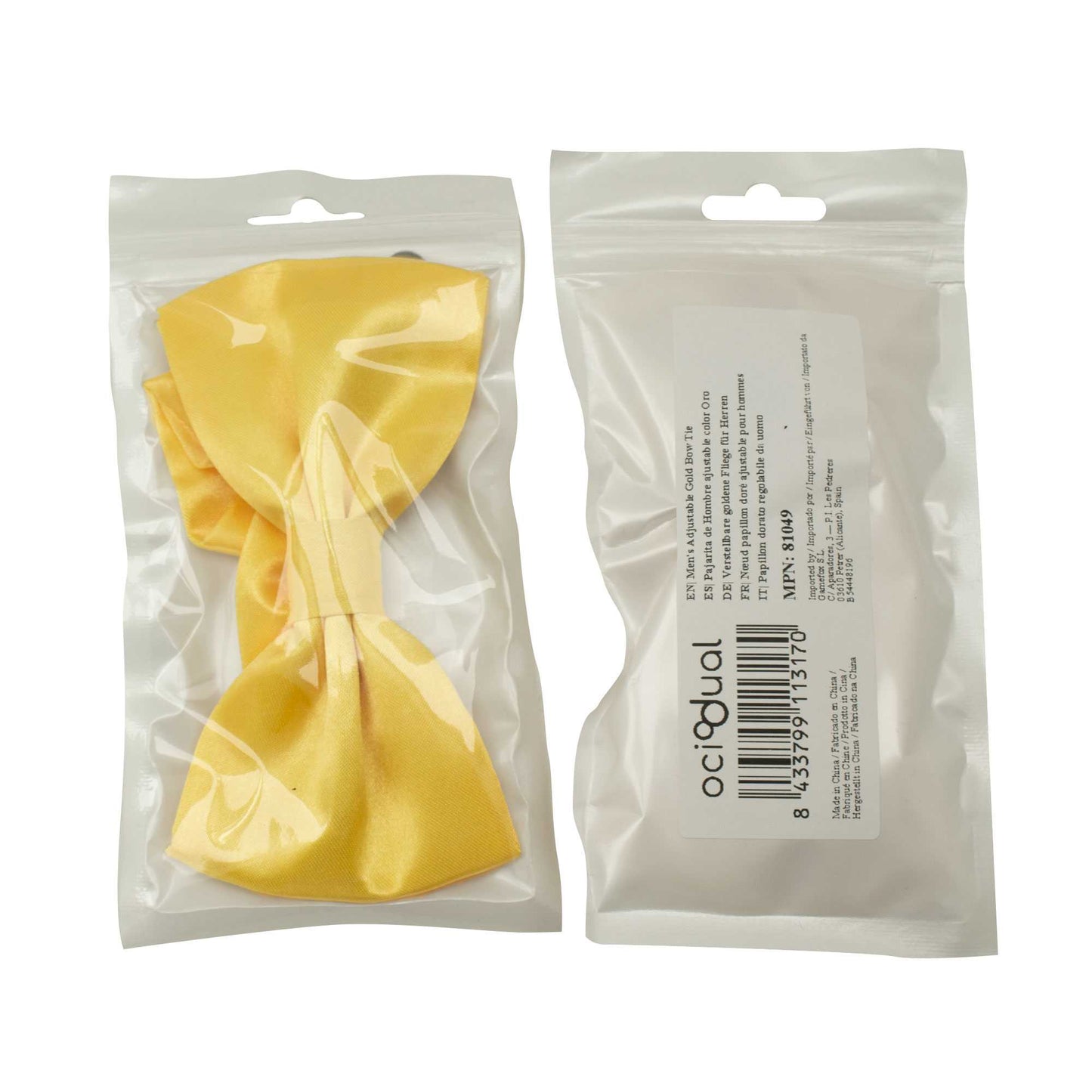 Pajarita Elegante para Hombre de color Amarillo Oro Diseño Unicolor con Cierre de Gancho Clip Ajustable, 12cm x 6cm, Celebraciones, Fiestas, Trabajo, Bodas y Eventos