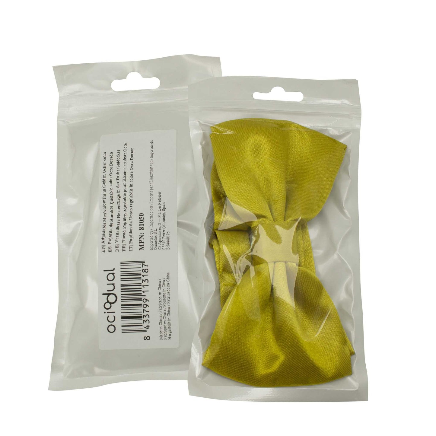 Pajarita Elegante para Hombre de color Ocre Dorado Diseño Unicolor con Cierre de Gancho Clip Ajustable, 12cm x 6cm, Celebraciones, Fiestas, Trabajo, Bodas y Eventos