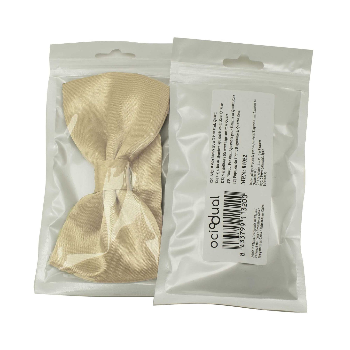 Pajarita Elegante para Hombre de color Beige Diseño Unicolor con Cierre de Gancho Clip Ajustable, 12cm x 6cm, Celebraciones, Fiestas, Trabajo, Bodas y Eventos