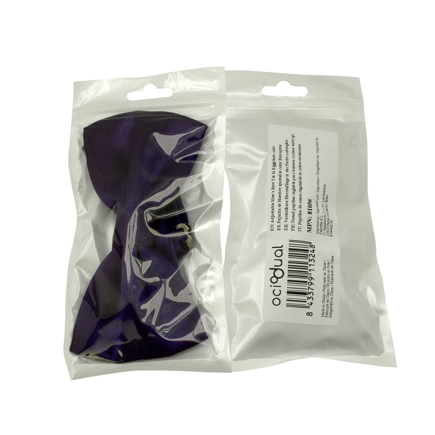 Pajarita Elegante para Hombre de color Berenjena Diseño Unicolor con Cierre de Gancho Clip Ajustable, 12cm x 6cm, Celebraciones, Fiestas, Trabajo, Bodas y Eventos