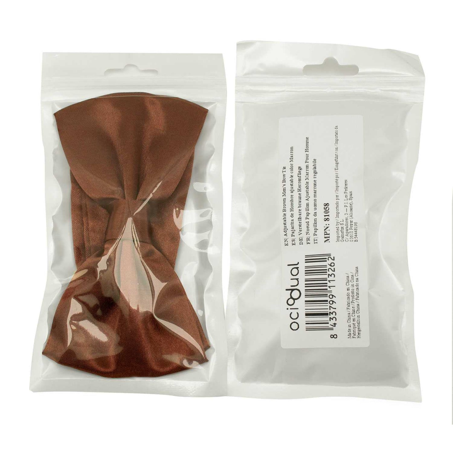 Pajarita Elegante para Hombre de color Marrón Diseño Unicolor con Cierre de Gancho Clip Ajustable, 12cm x 6cm, Celebraciones, Fiestas, Trabajo, Bodas y Eventos