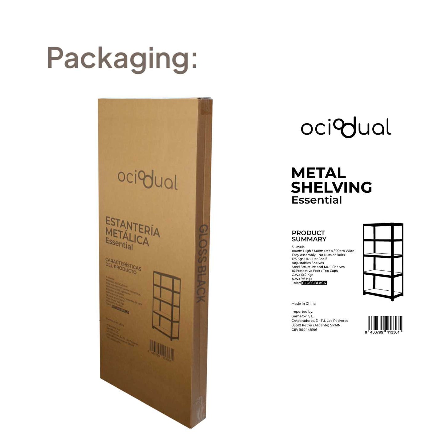 Estantería Metálica Essential Negro, Ideal para Hogar, Garaje, Cocina, Oficina, Multiusos