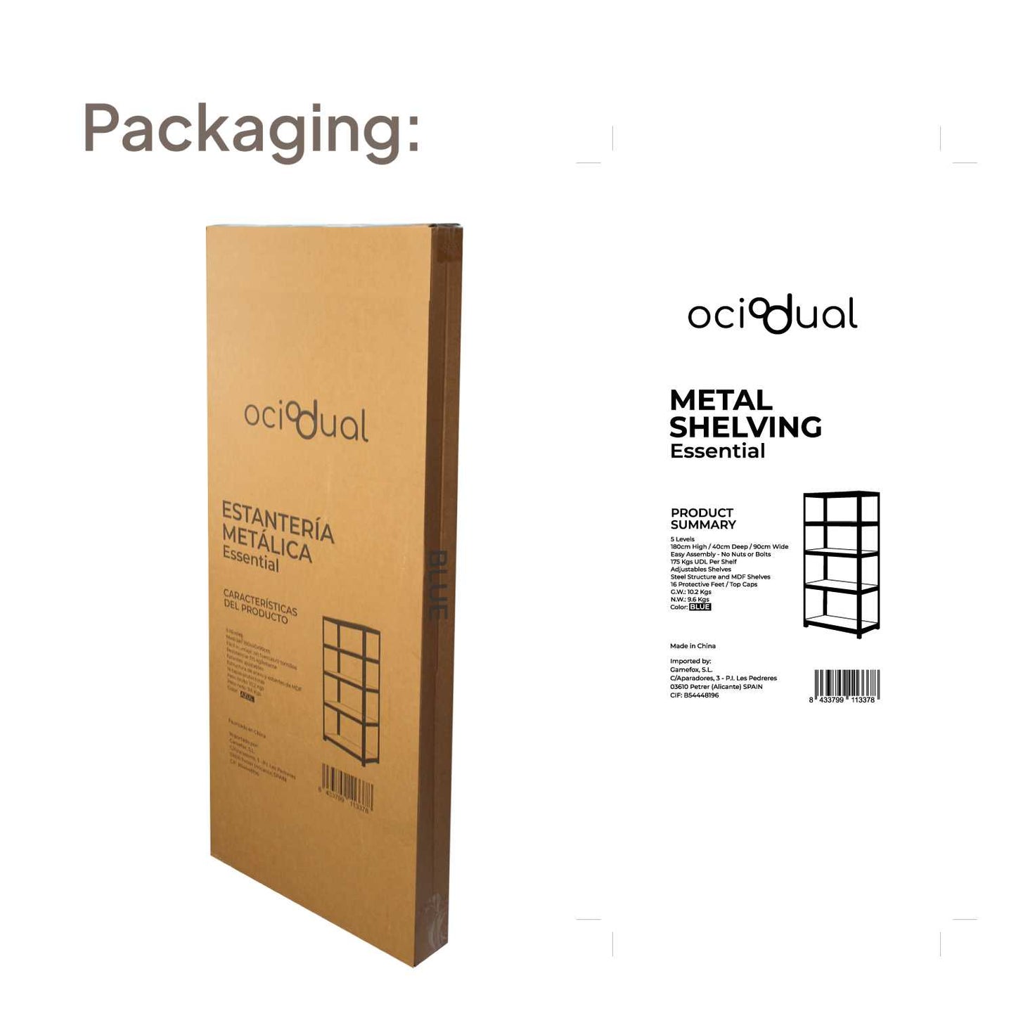 Estantería Metálica Essential Azul, Ideal para Hogar, Garaje, Cocina, Oficina, Multiusos