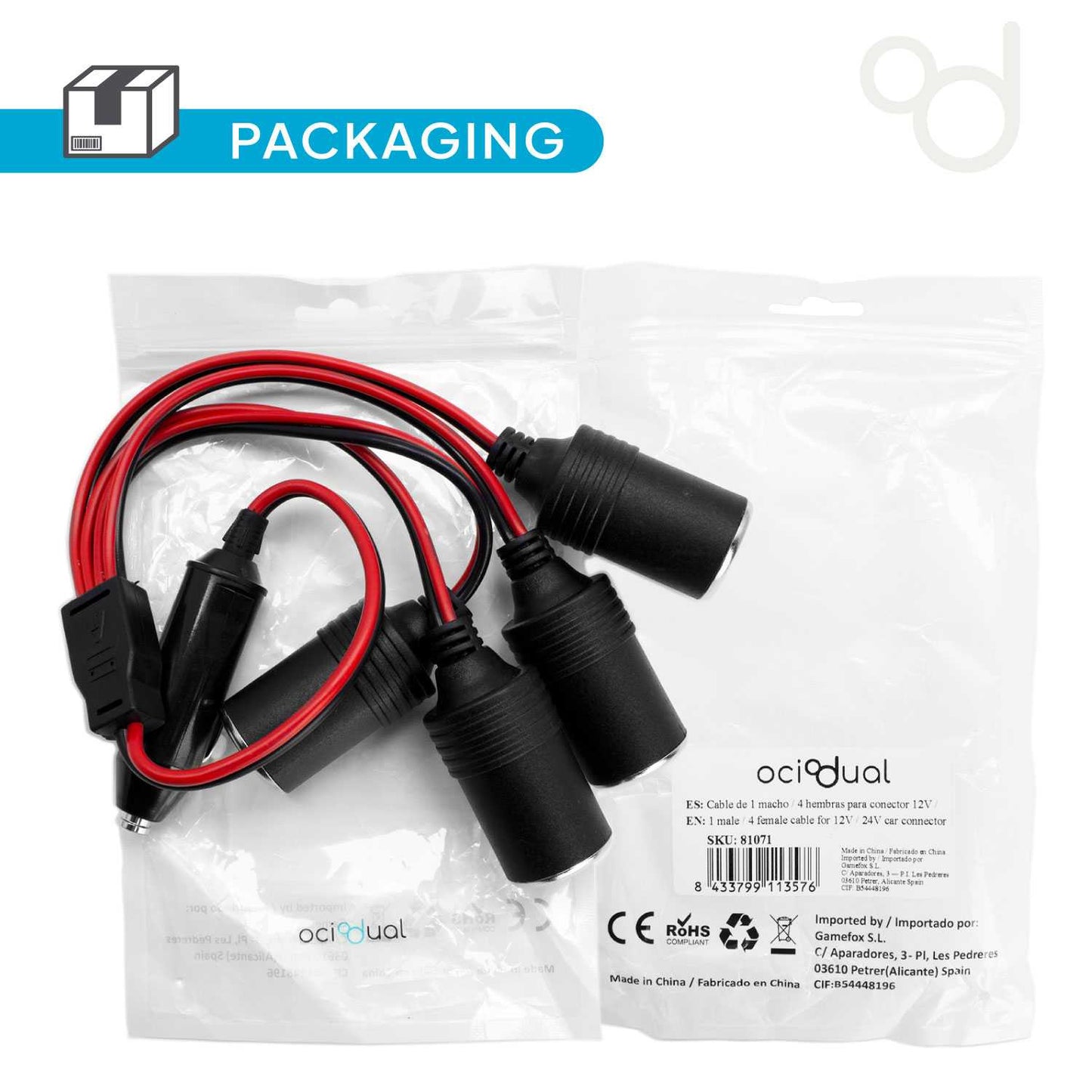 Adaptador Mechero de Coche, Cable Extensor para Enchufe Coche, Conector duplicador de 1 a 4 tomas