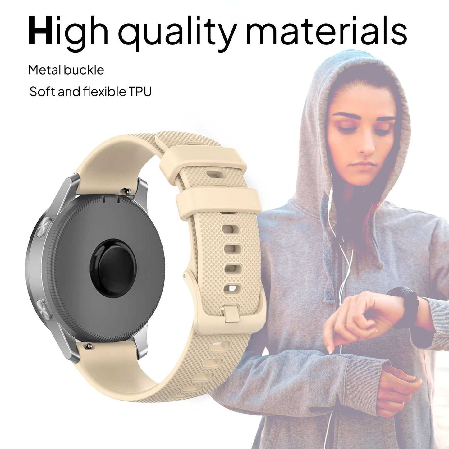 Correa Compatible con Amazfit GTS, Compatible con Forerunner 245-645, correa de 20mm color Beige, longitud: 92mm-120mm
