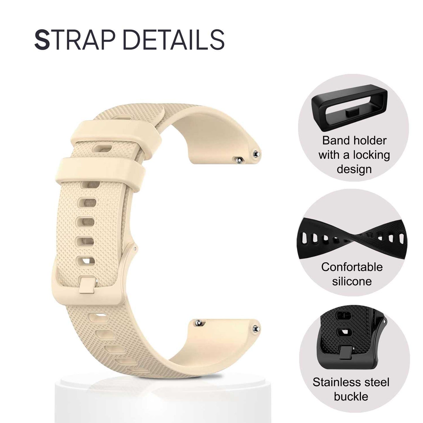 Correa Compatible con Amazfit GTS, Compatible con Forerunner 245-645, correa de 20mm color Beige, longitud: 92mm-120mm