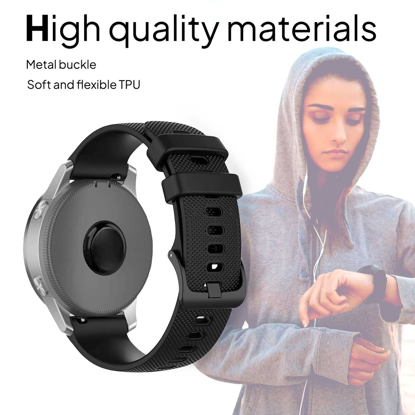 Correa Reloj de Silicona Color Negro de 22mm, Repuesto para Reloj Inteligente y Tradicional Universal, Liberación