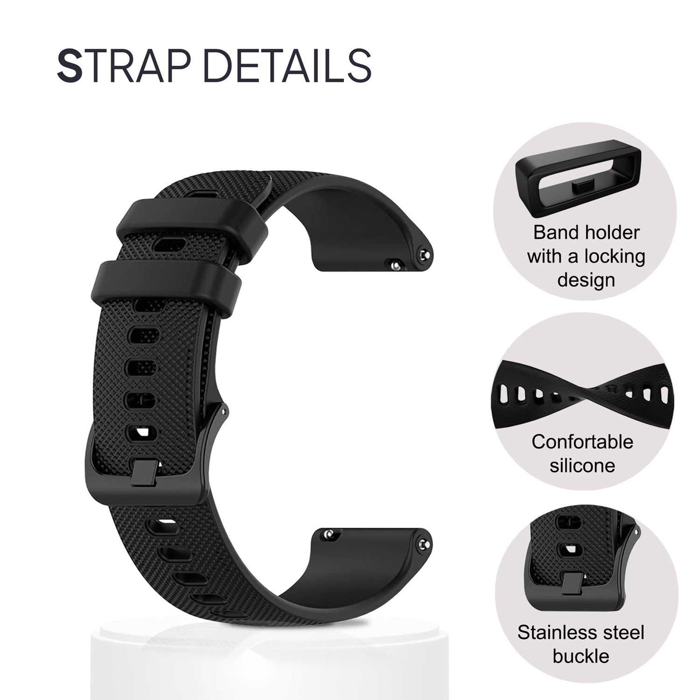 Correa Reloj de Silicona Color Negro de 22mm, Repuesto para Reloj Inteligente y Tradicional Universal, Liberación