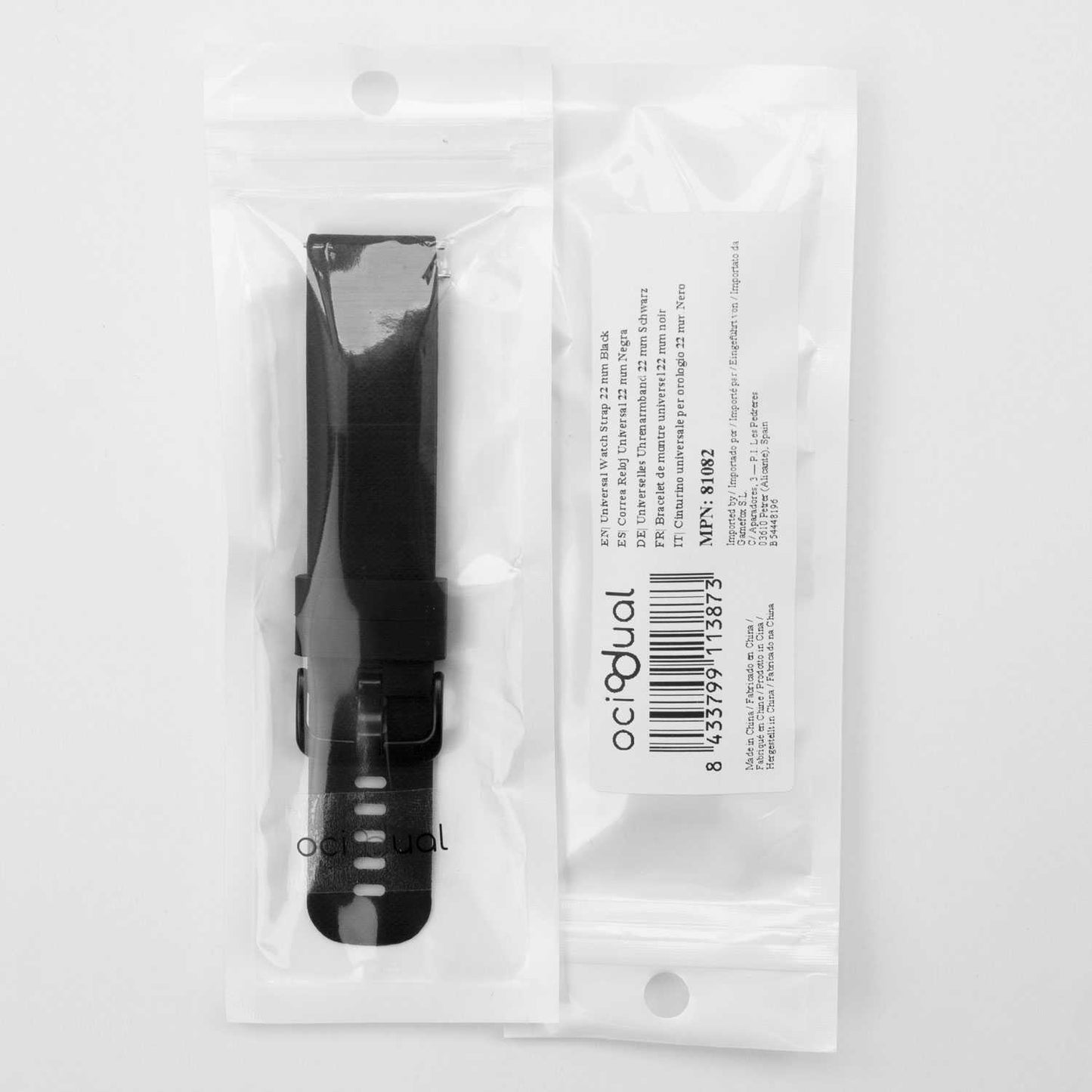Correa Reloj de Silicona Color Negro de 22mm, Repuesto para Reloj Inteligente y Tradicional Universal, Liberación