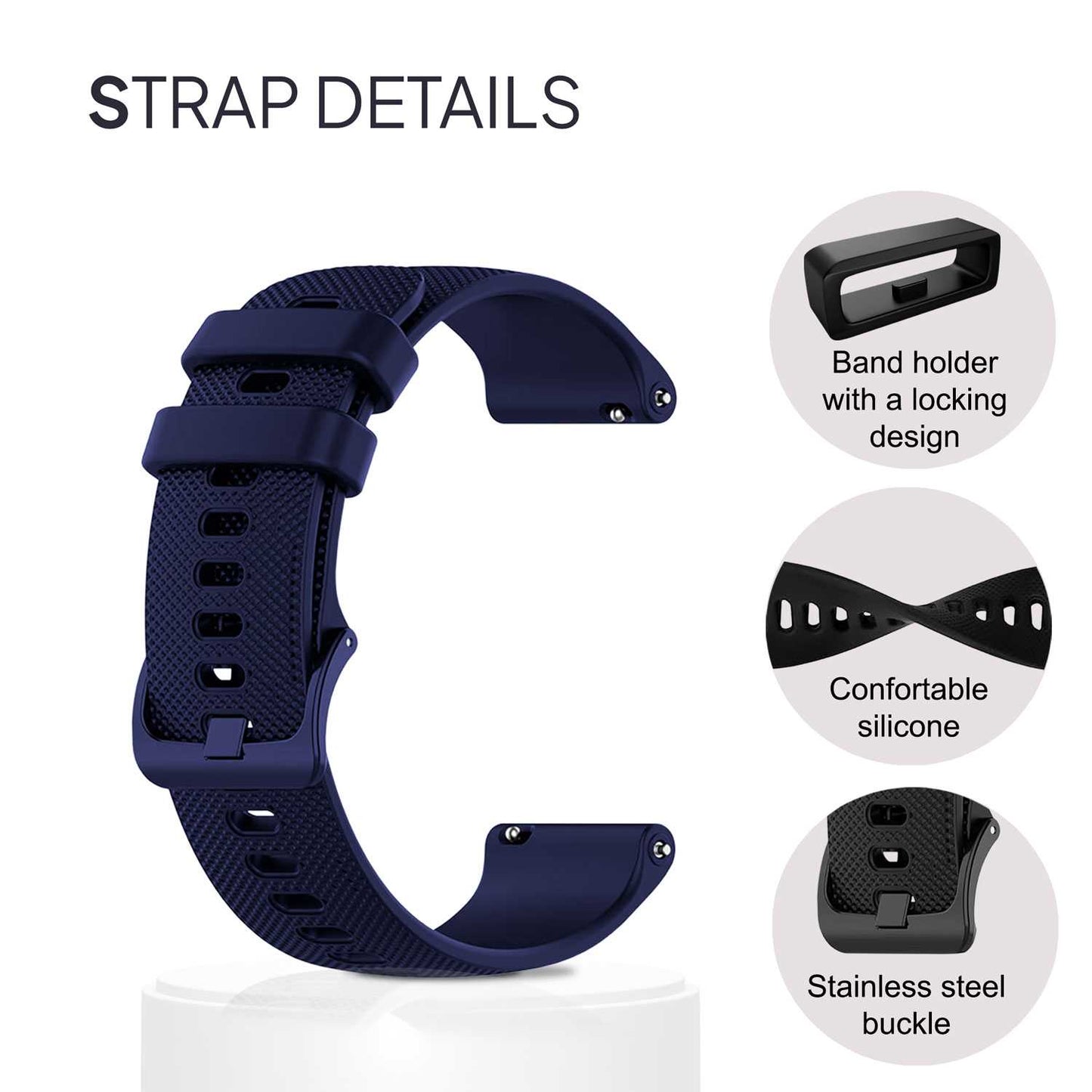 Correa Reloj de Silicona Color Azul de 22mm, Repuesto para Reloj Inteligente y Tradicional Universal, Liberación