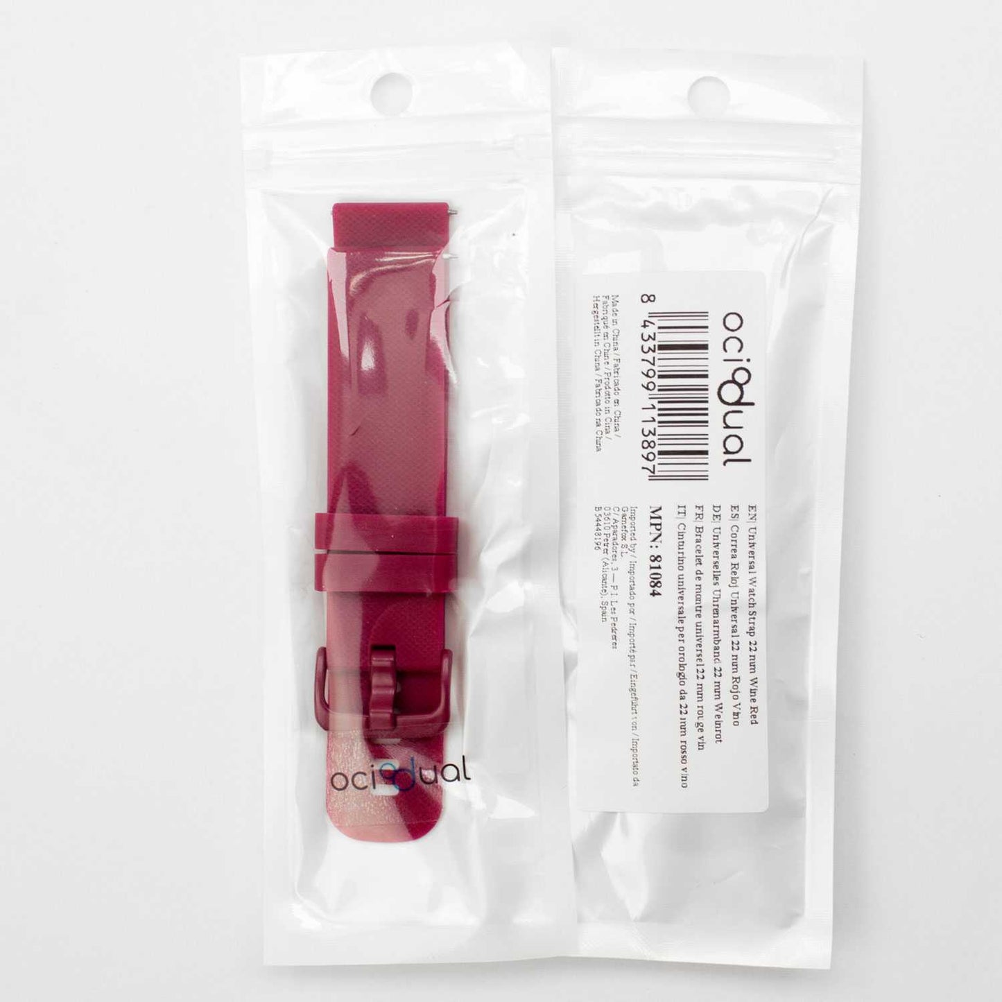 Correa Reloj de Silicona Color Rojo Vino de 22mm, Repuesto para Reloj Inteligente y Tradicional Universal, Liberación